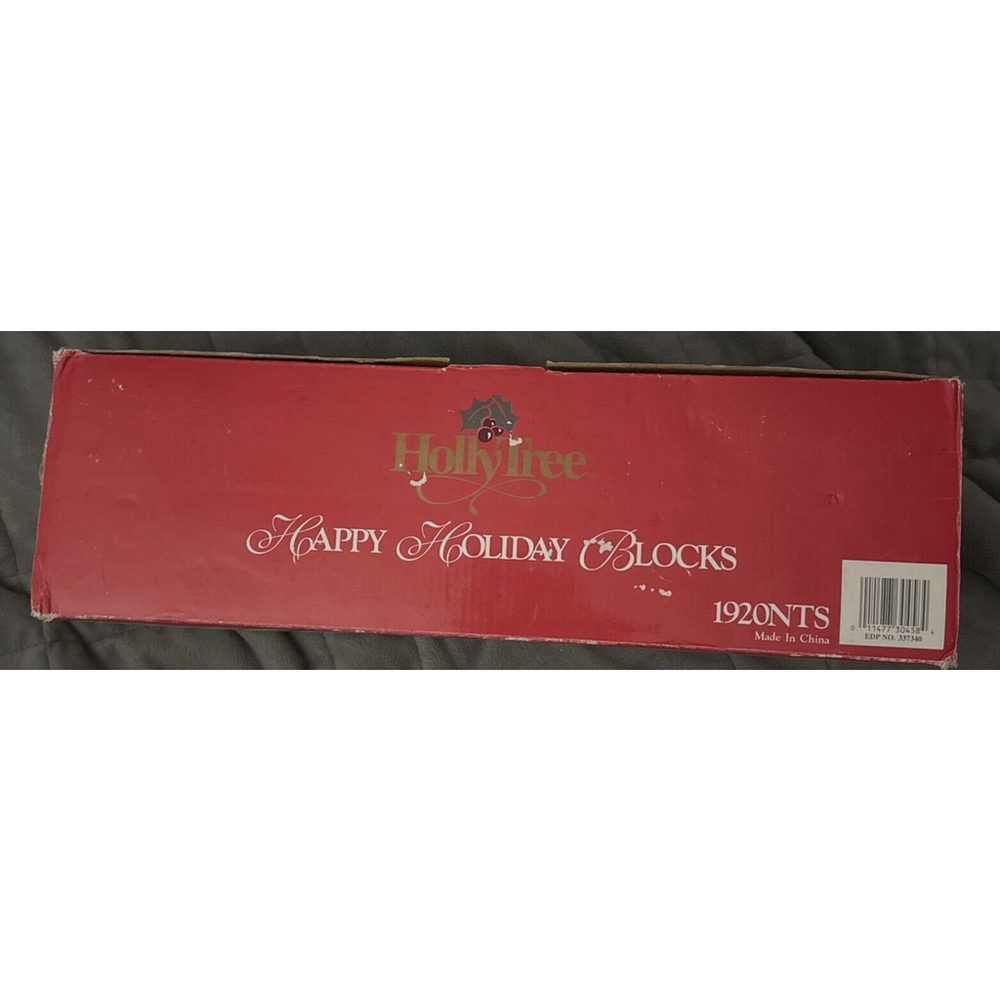 Holly Tree Wooden Happy Holiday Blocks Green Red Vintage Wholesale Supply